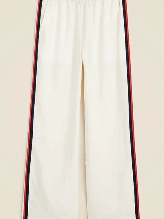 J. Crew Pants - J. Crew Cream Wide-Leg Pants with Navy and Red Side Stripes